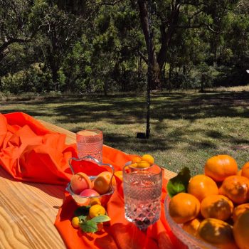 Event table setup with floral and natural décor