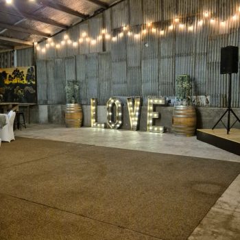 Wide shot of a beautifully arranged wedding venue